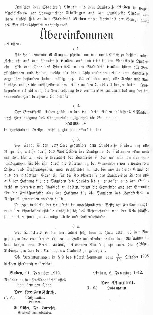 Eingemeindungsurkunde von 1913